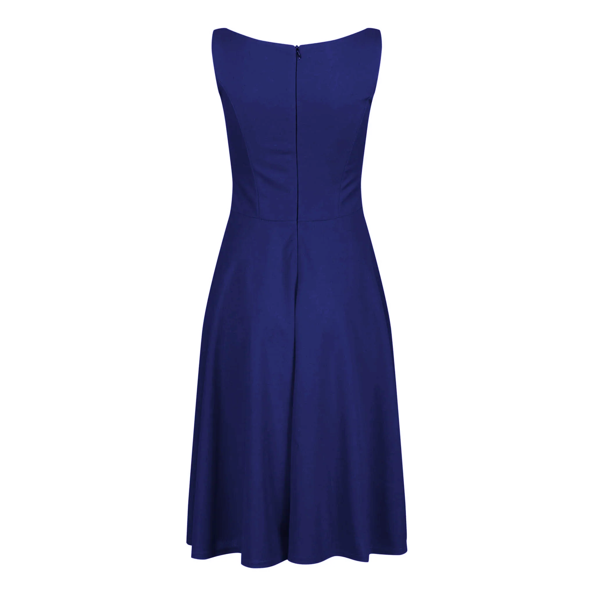 Navy Blue Audrey Hepburn Style Sleeveless 50s Swing Dress