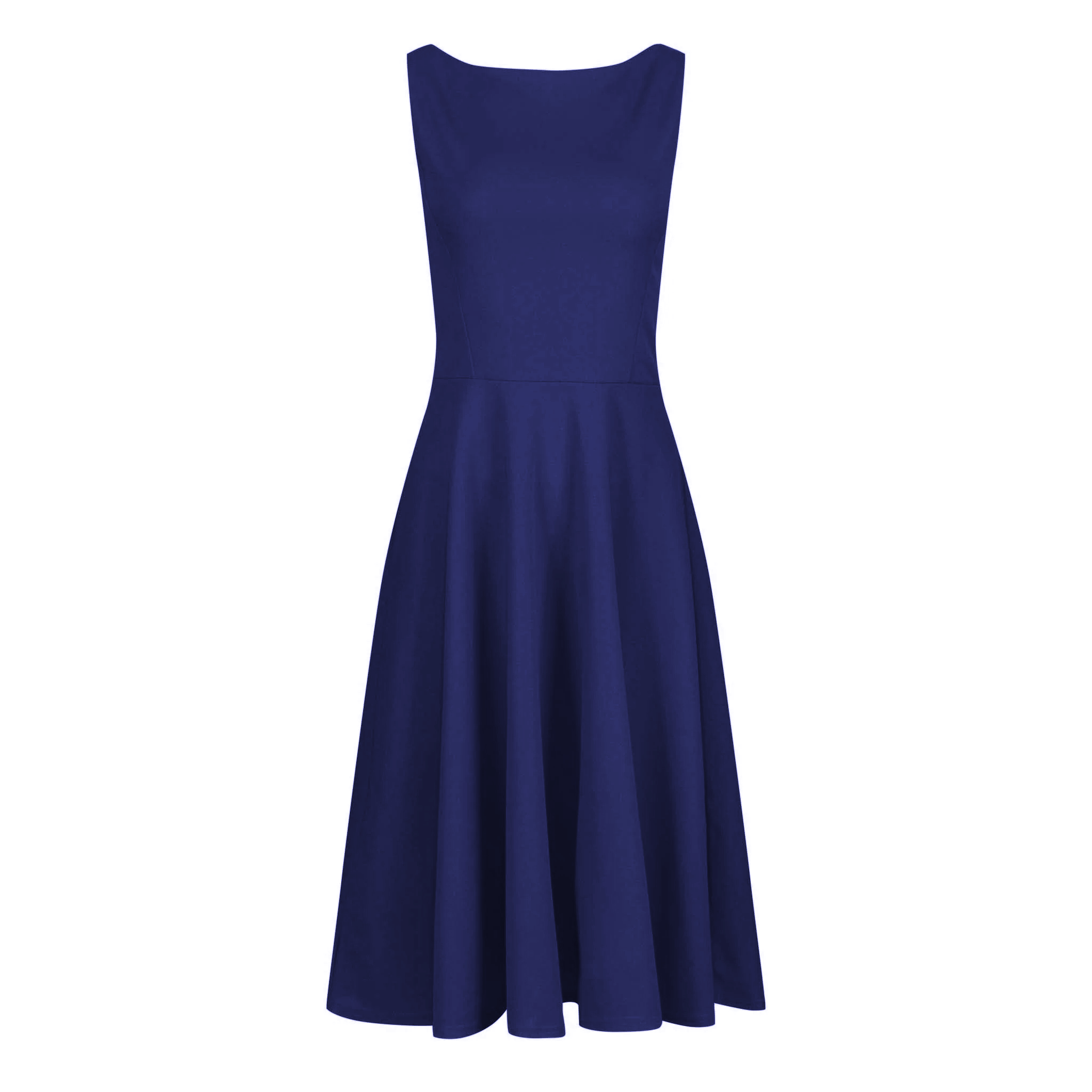 Navy Blue Audrey Hepburn Style Sleeveless 50s Swing Dress