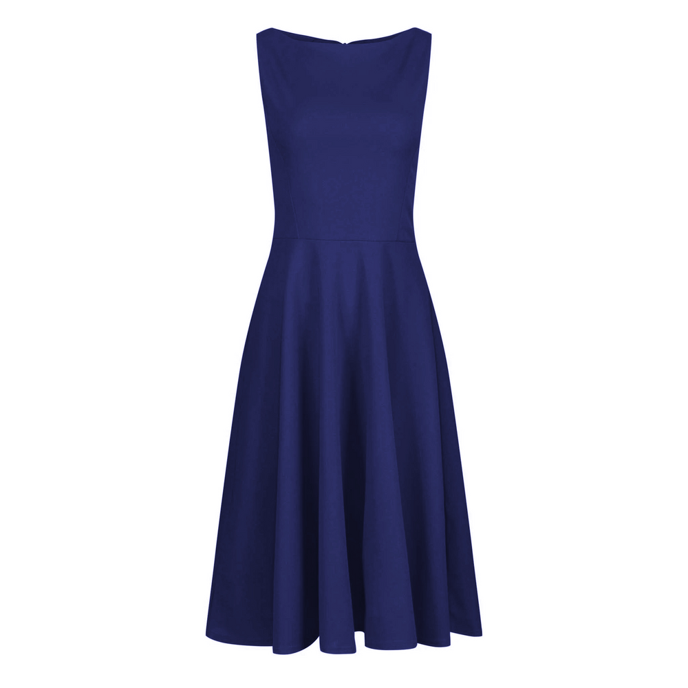 Navy Blue Audrey Hepburn Style Sleeveless 50s Swing Dress