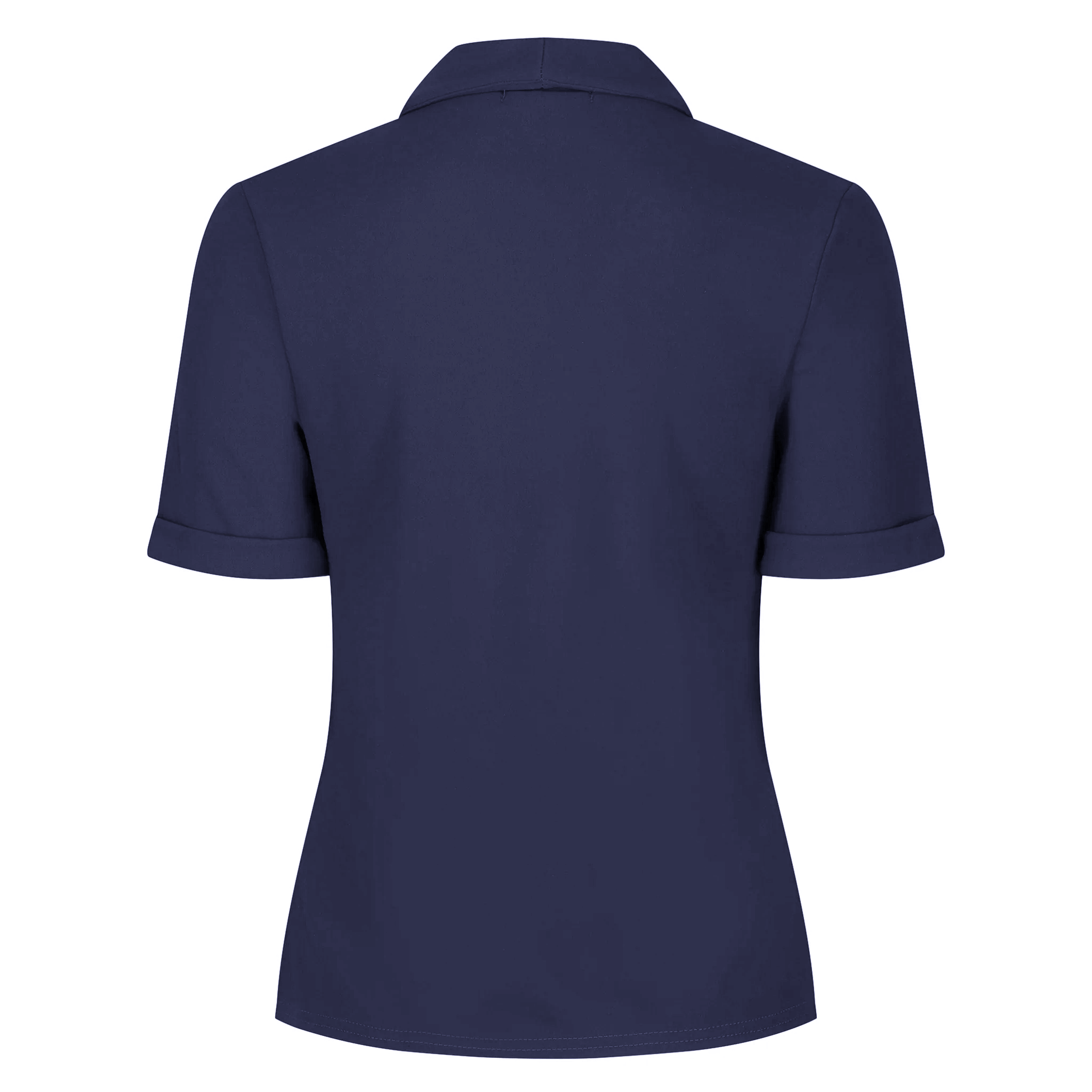 Navy Button-down Short Sleeve Blouse with V-neck Collar