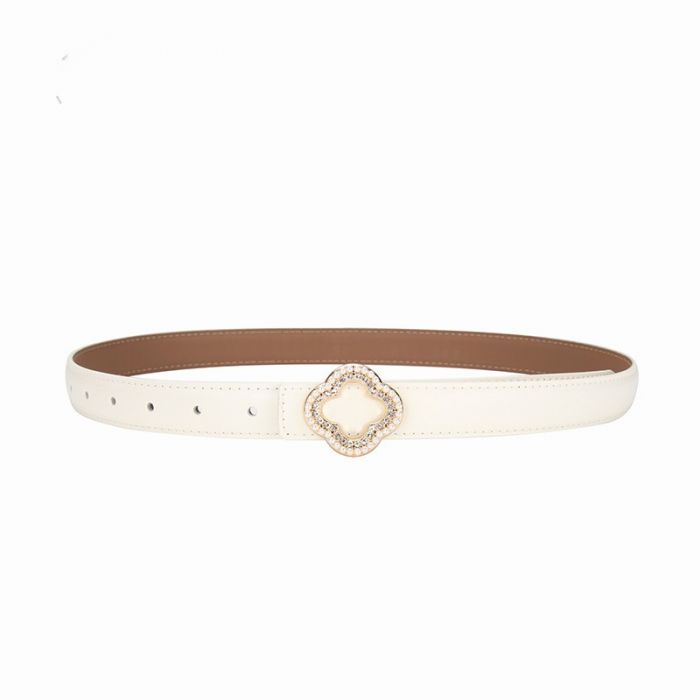 White Vintage Crystal Buckle Skinny Belt