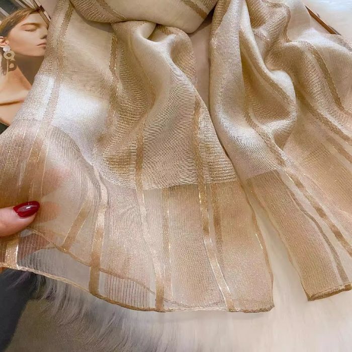 Lightweight Metallic Silk Thread Scarf