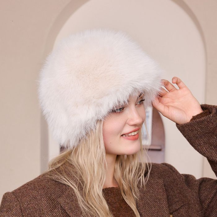 Ivory Faux Fur Plush Winter Warm Hat