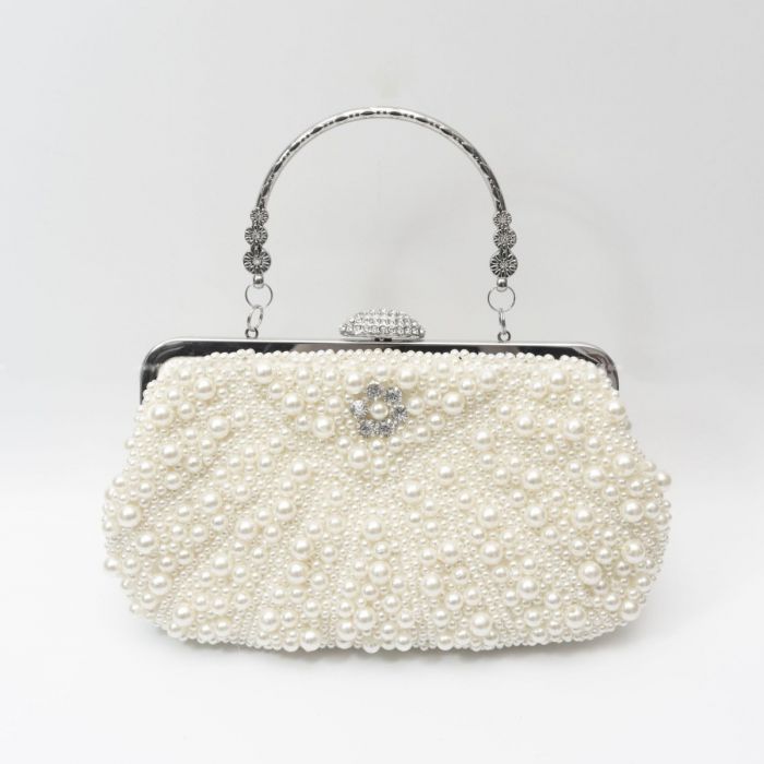 Ivory Crystals And Beads Handbag