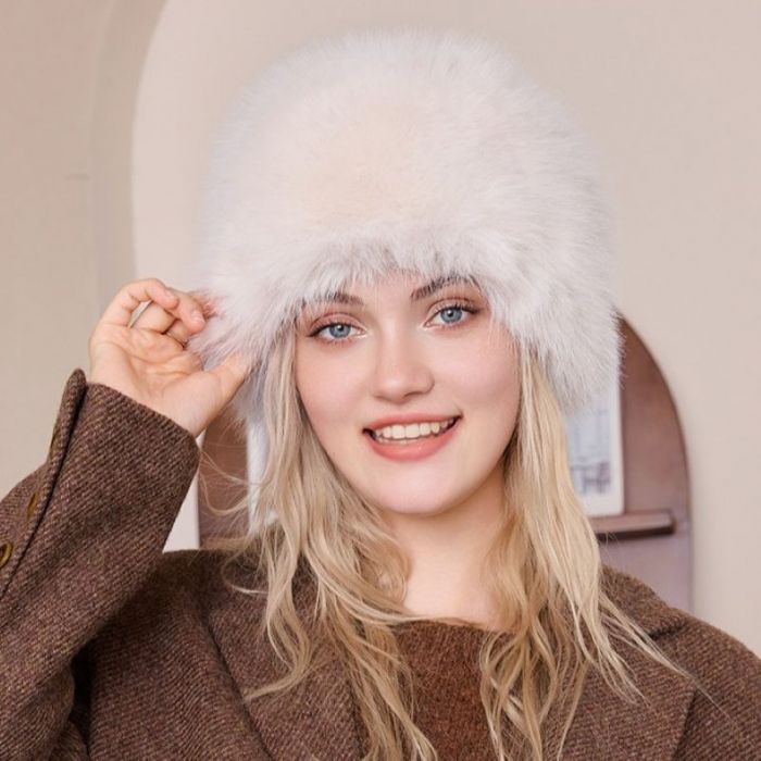 Ivory Faux Fur Plush Winter Warm Hat