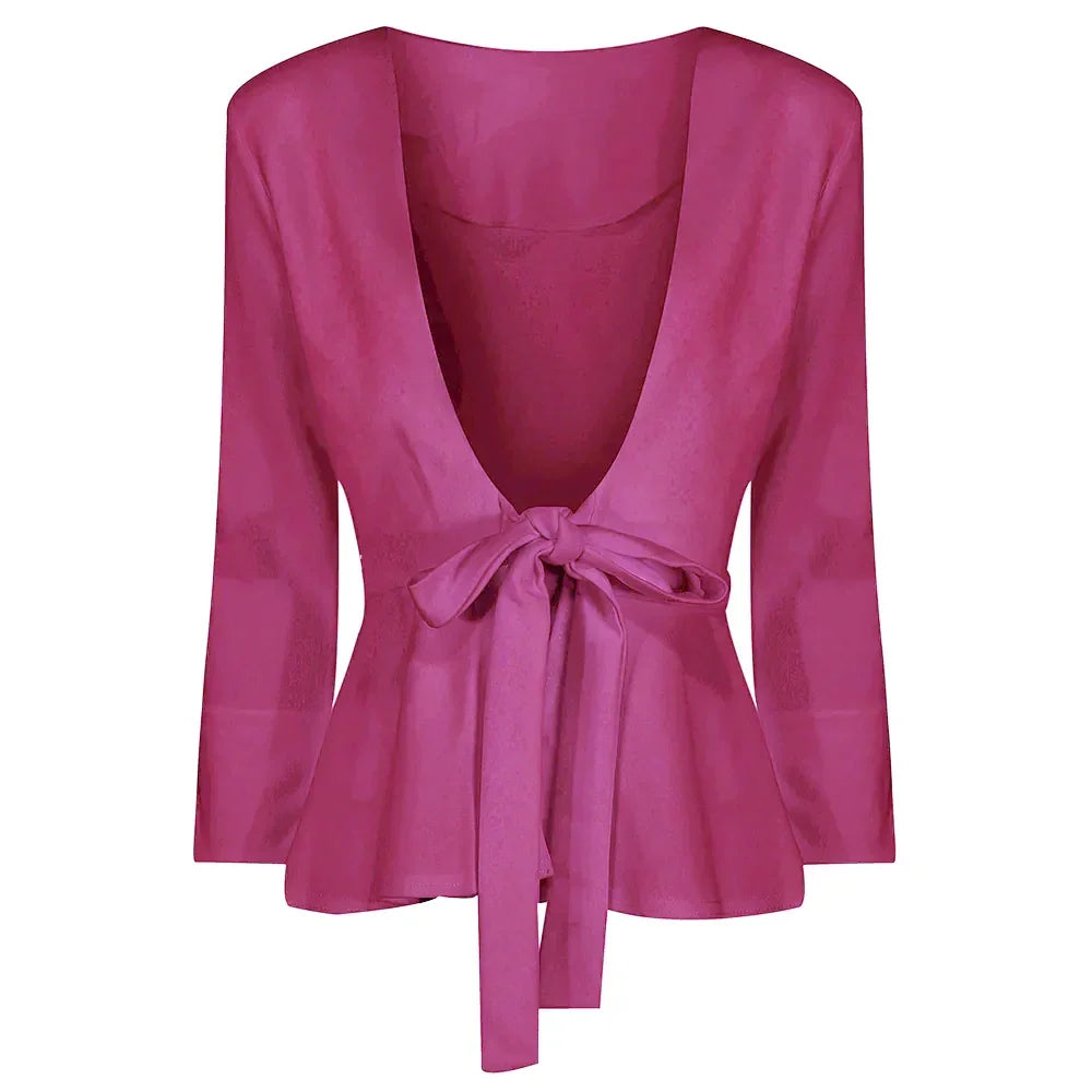 Red Long Sleeve Tie Front Jacket - Pretty Kitty Fashion