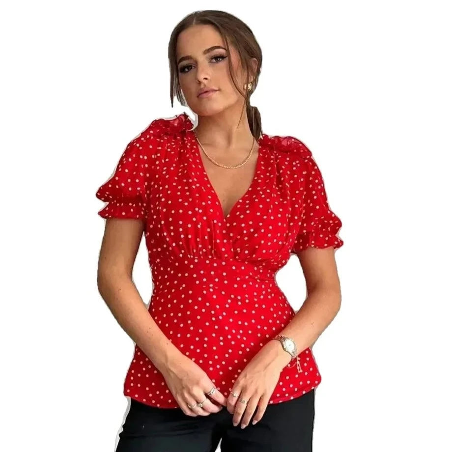 Red And White Polka Dot Corsage Gypsy Top