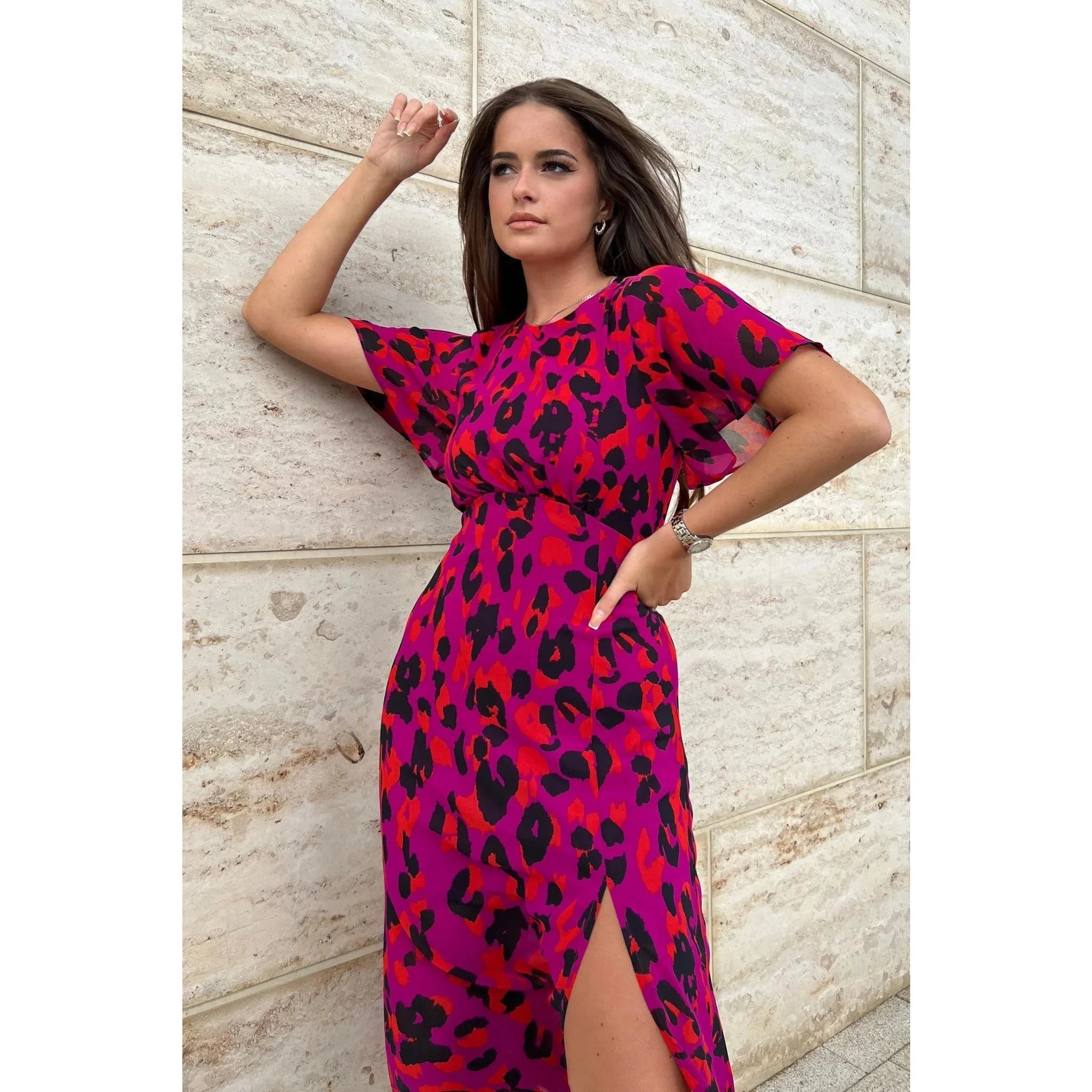 Pink and black top leopard print dress
