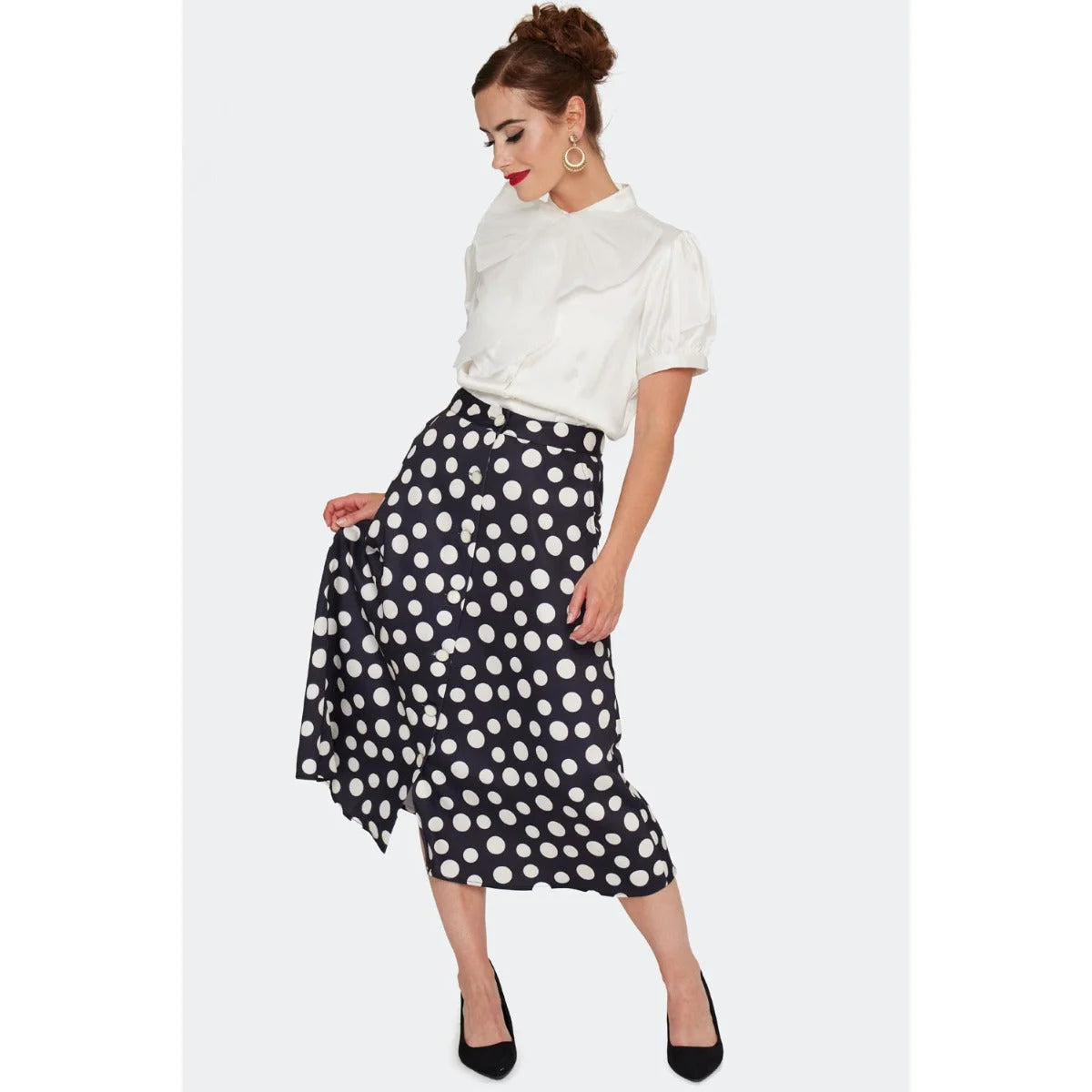 Black and White Polka Dot Flare Skirt