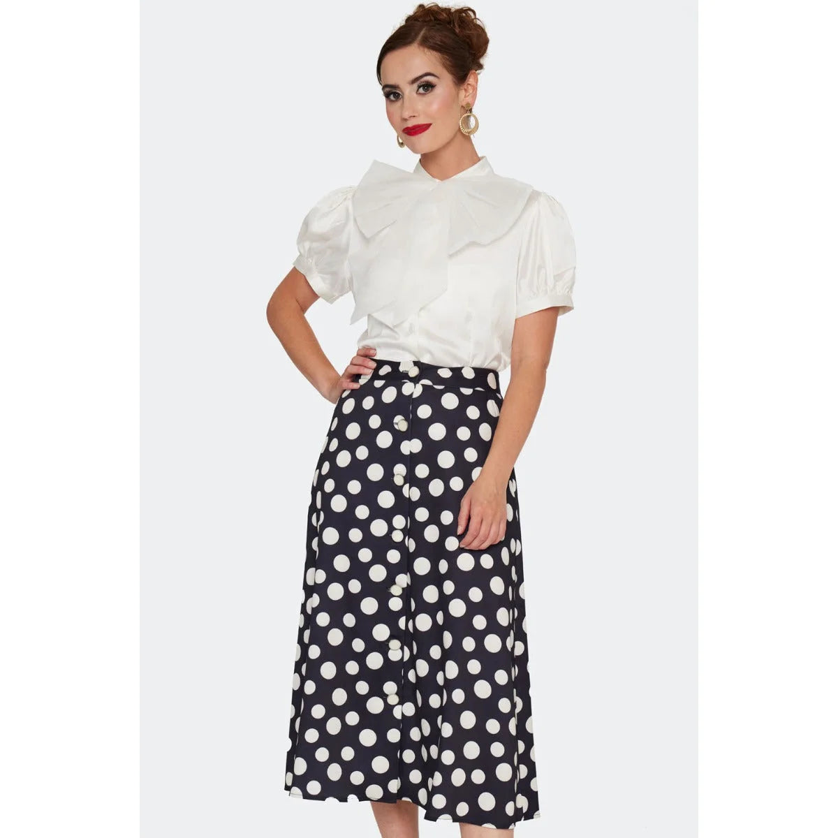 Black and White Polka Dot Flare Skirt