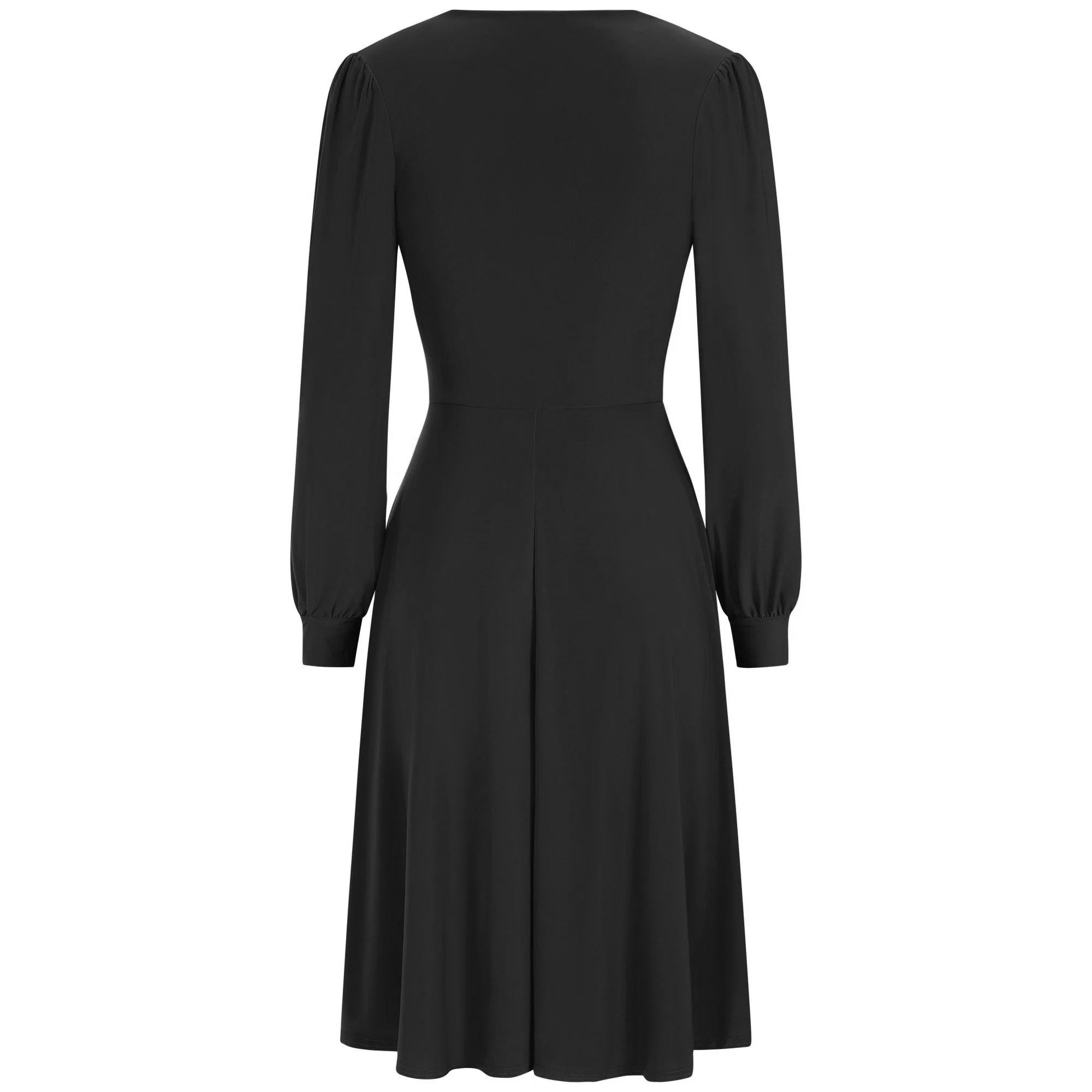 Slinky Black Long Sleeve Ruched Deep V Neck Dress