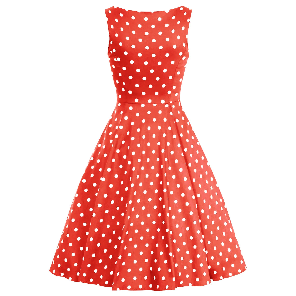 Red & White Polka Dot Audrey Hepburn Style 50s Swing Dress