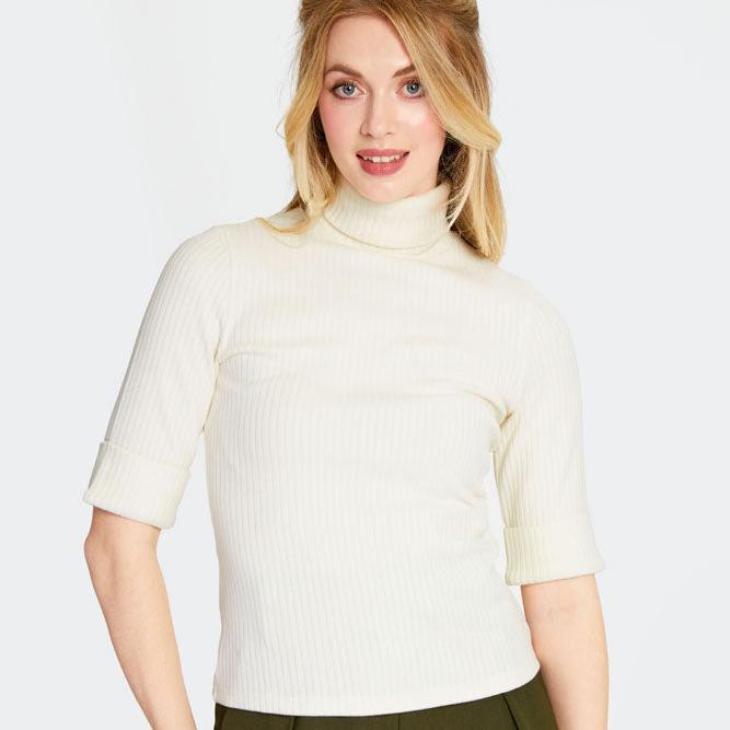 Cream Half Sleeve Roll Neck Sweater