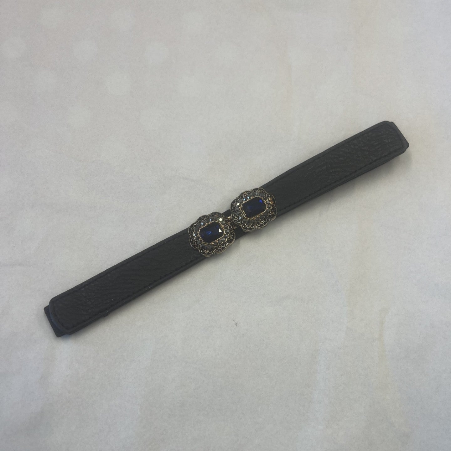 Elegant Blue Jewel Black Elasticated Waist Belt