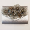 Silver Corsage Party Clutch Handbag With Chain