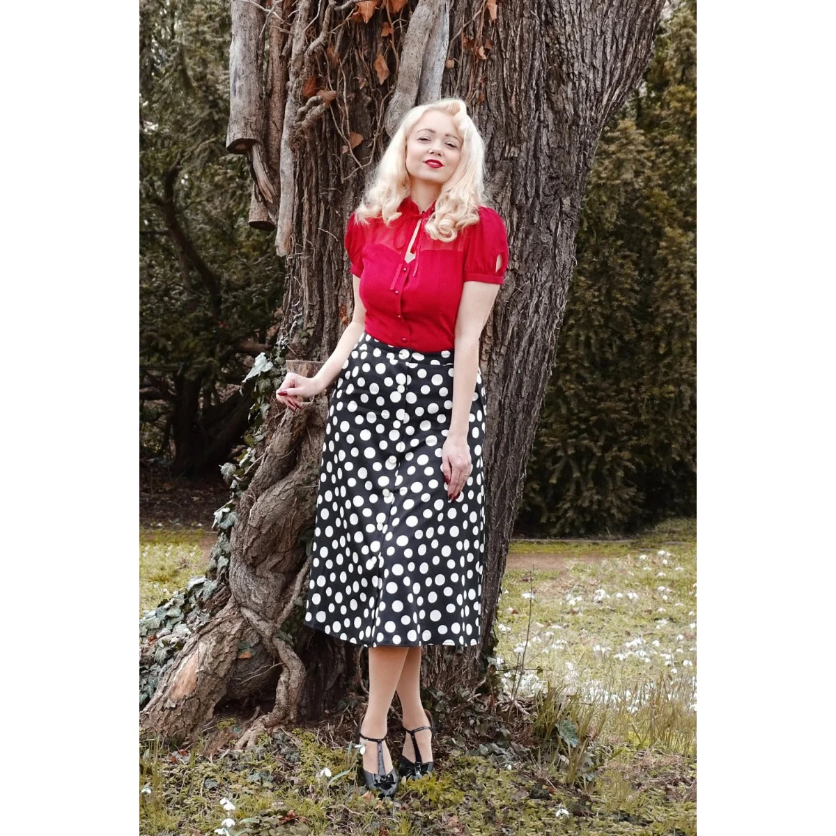 Black and White Polka Dot Flare Skirt