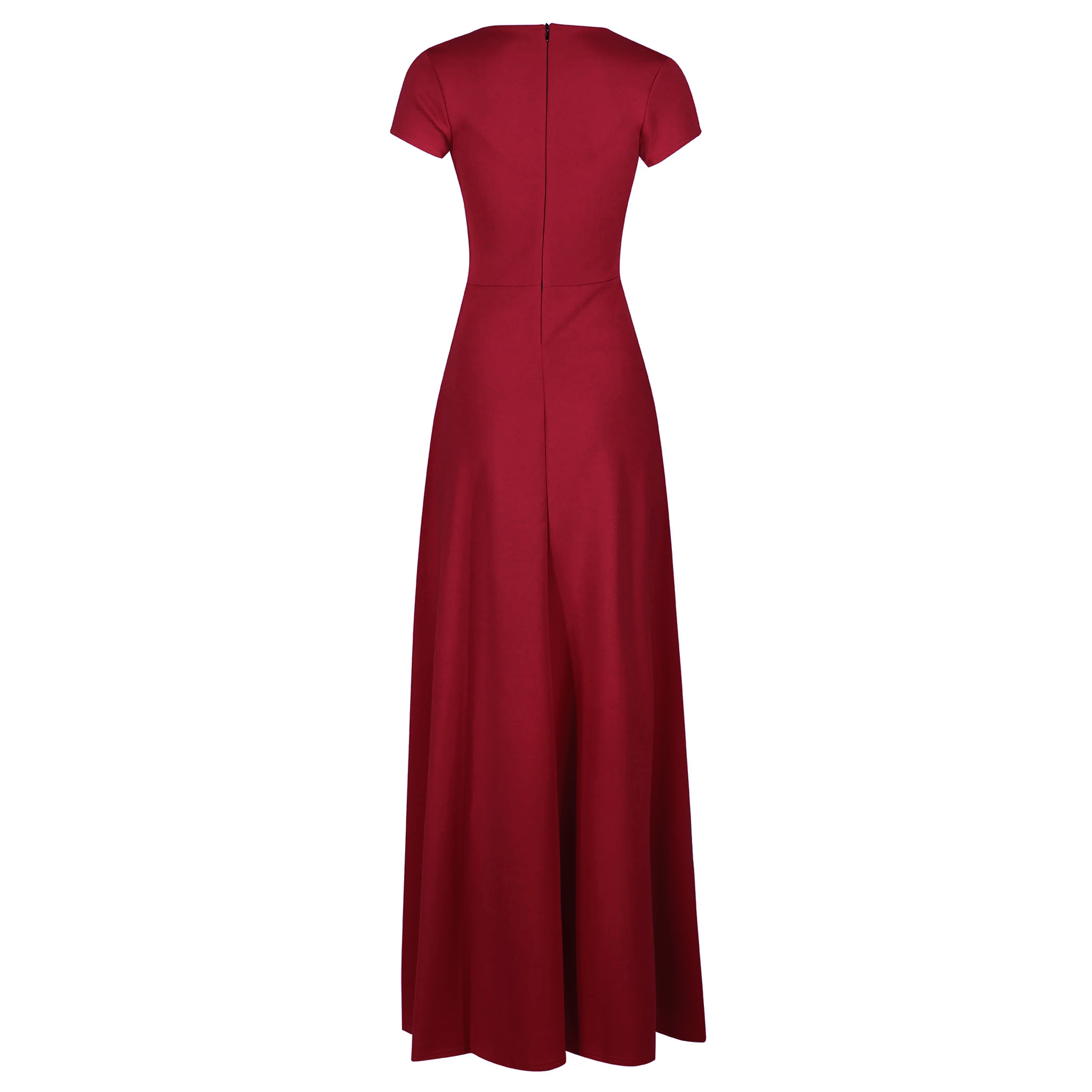 Wine Red V Neck Cap Sleeve Maxi Dress