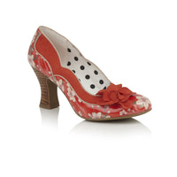 Ruby Shoo Coral Red Floral Heeled Corsage Viola Court Shoes - Pretty Kitty Fashion