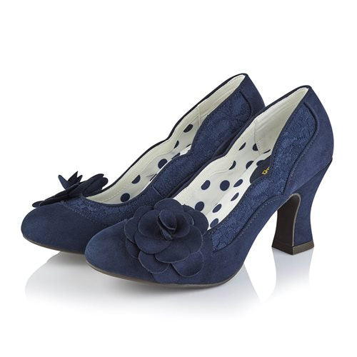 Ruby Shoo Navy Blue Heeled Corsage Court Shoes - Pretty Kitty Fashion