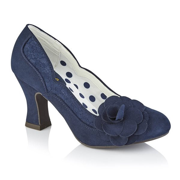 Ruby Shoo Navy Blue Heeled Corsage Court Shoes - Pretty Kitty Fashion