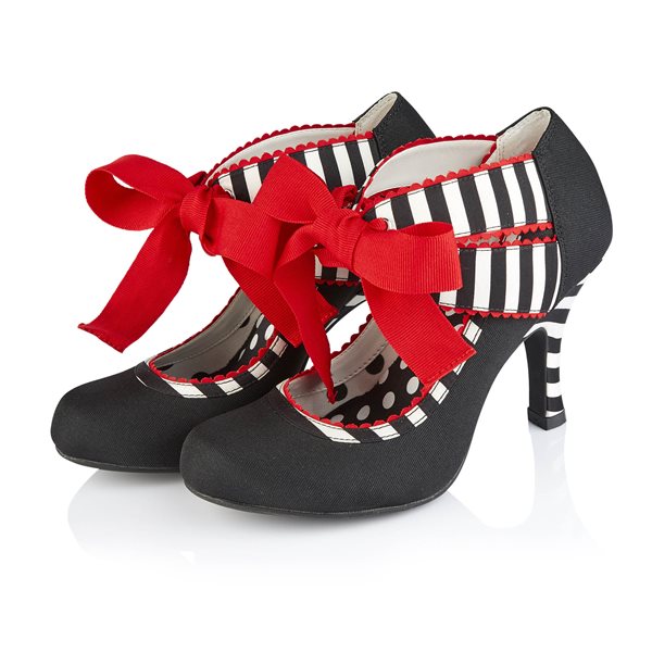 Ruby Shoo Black and White Stripe Red Ribbon Tie Court Shoes - Pretty Kitty Fashion