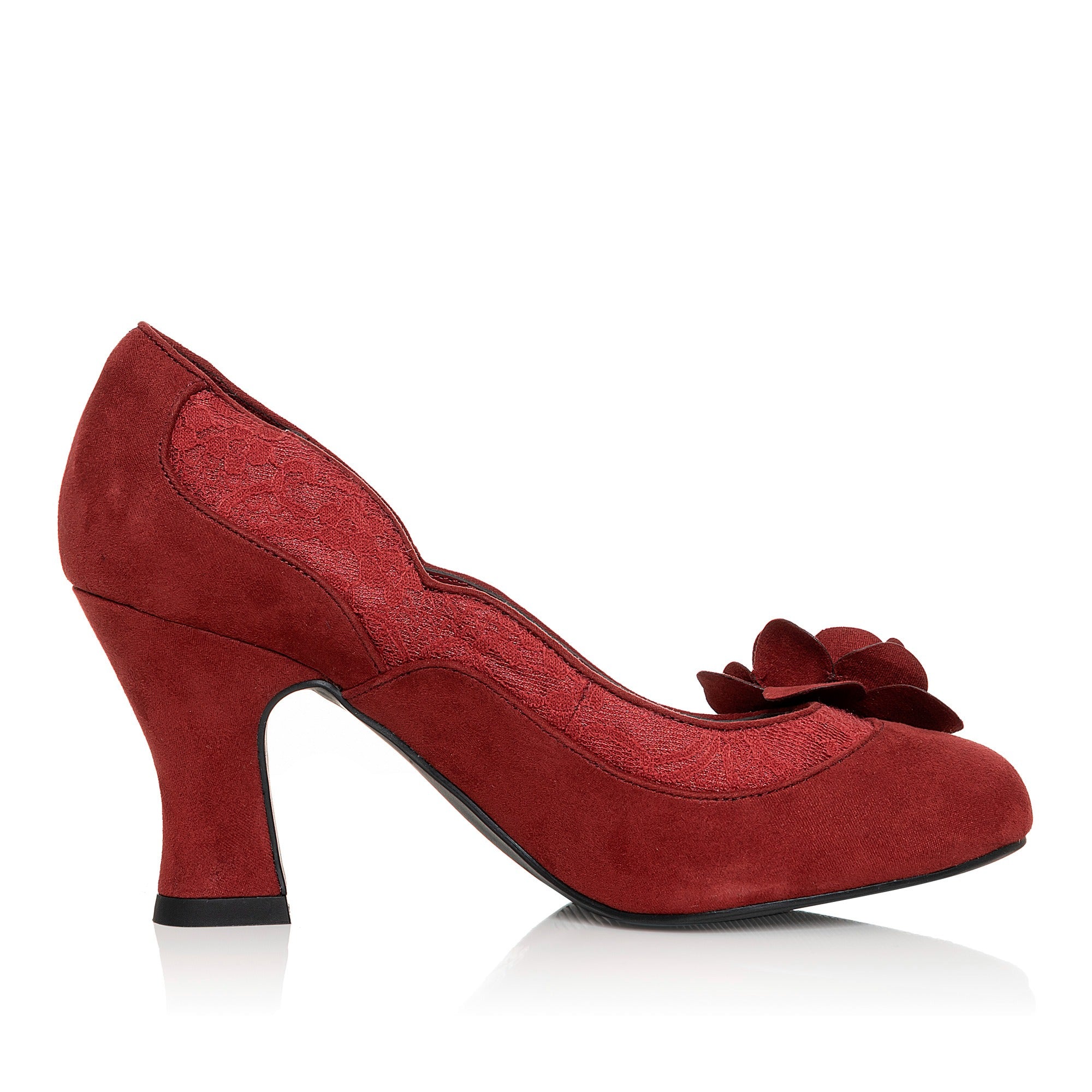 Antonella Red Slip On Mid Kitten Shoes - HEELS
