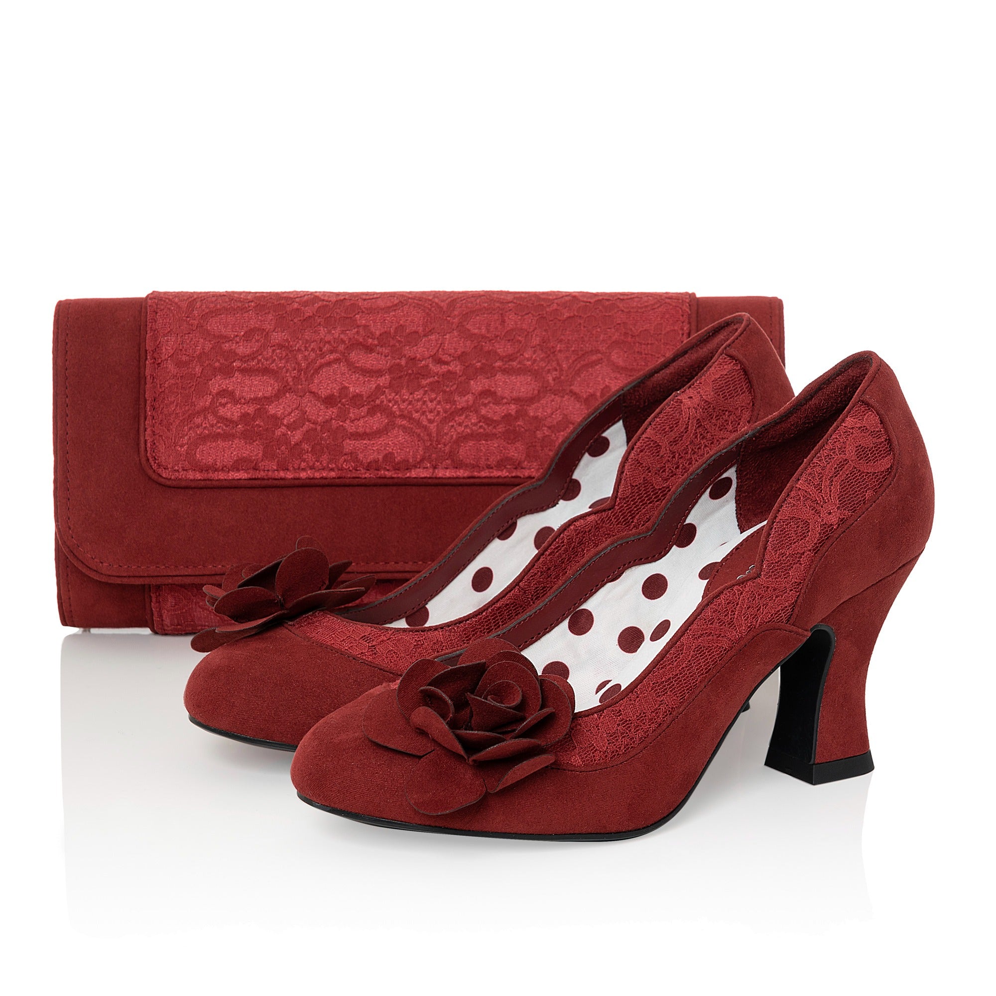 Ruby Shoo Crimson Red Heeled Corsage Court Shoes