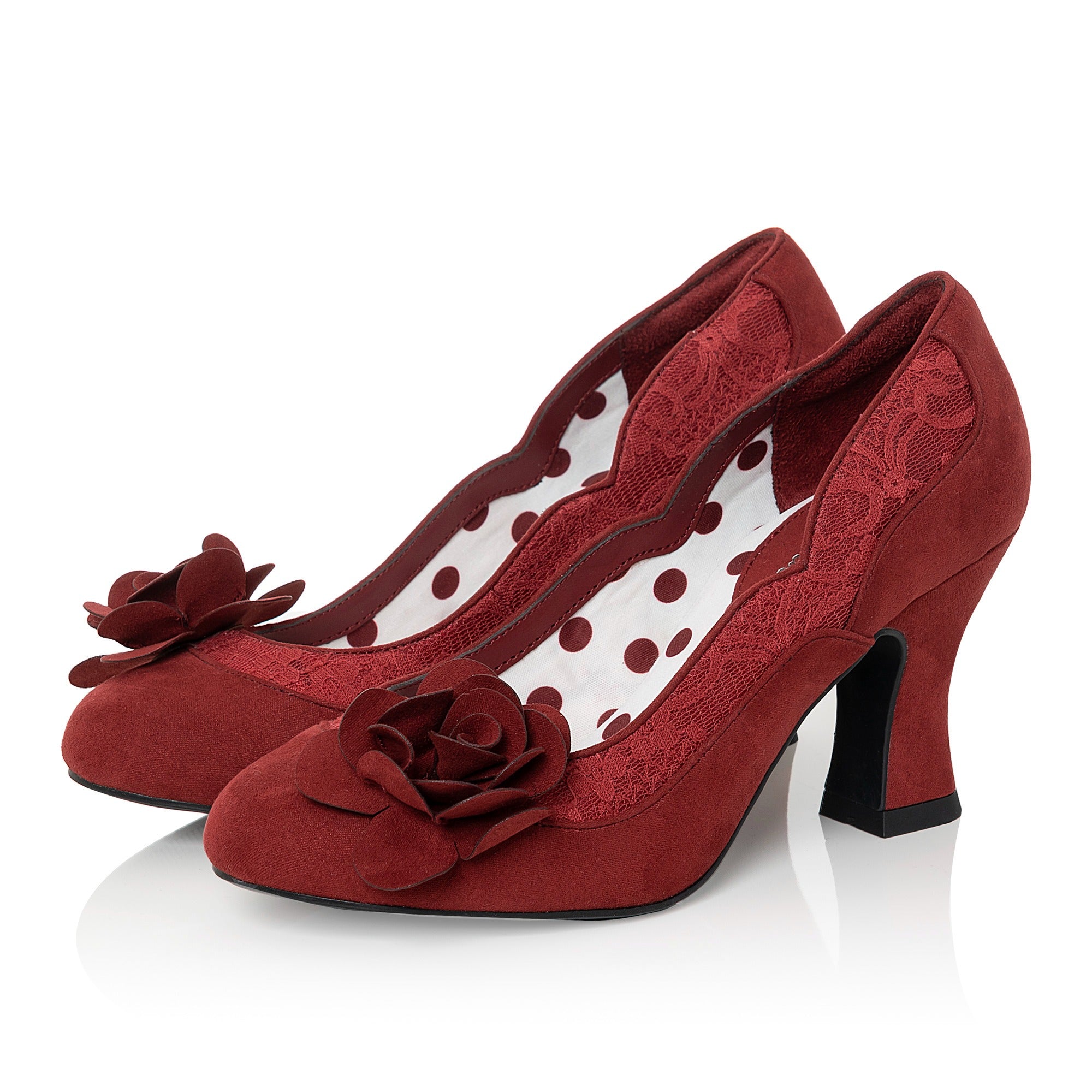Ruby Shoo Crimson Red Heeled Corsage Court Shoes