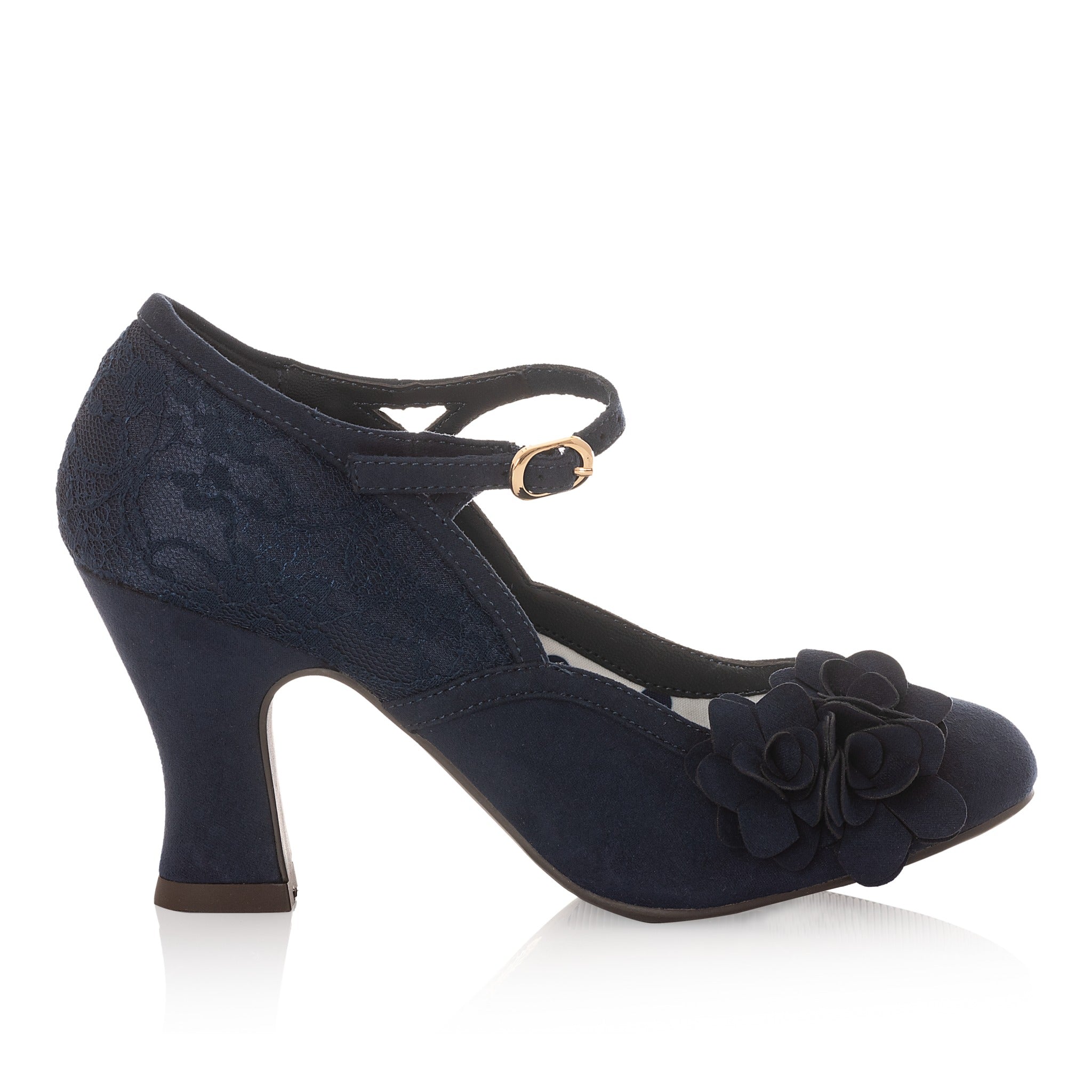 Ruby Shoo Lynn Navy Blue Heeled Corsage Court Shoes