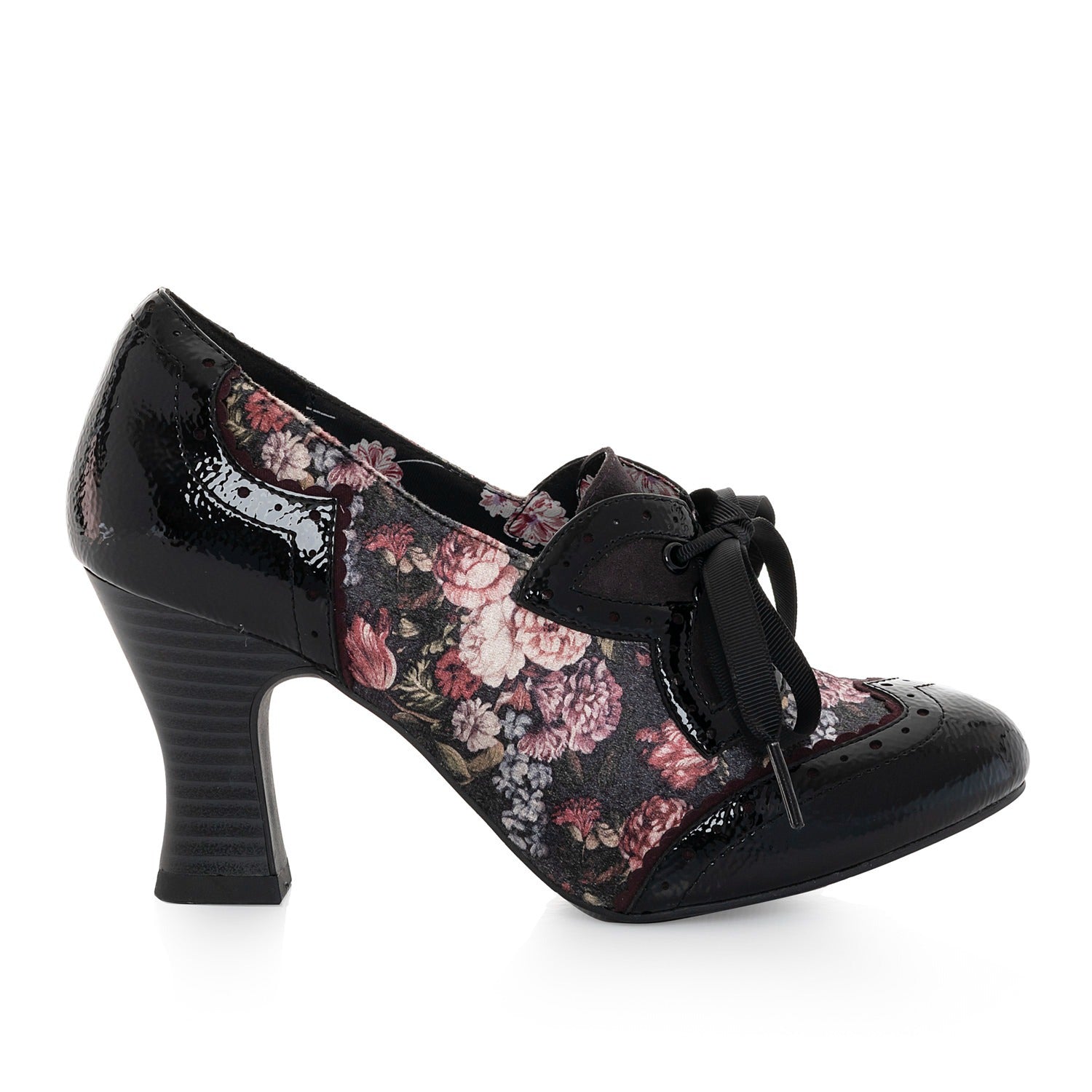 Ruby Shoo 'Daisy' Black Floral Brogue Style Heels