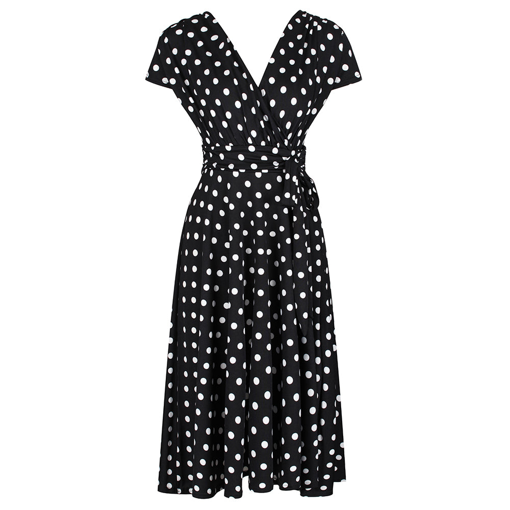 Black Polka Dot Cap Sleeve Fit And Flare Midi Dress – Pretty Kitty Fashion