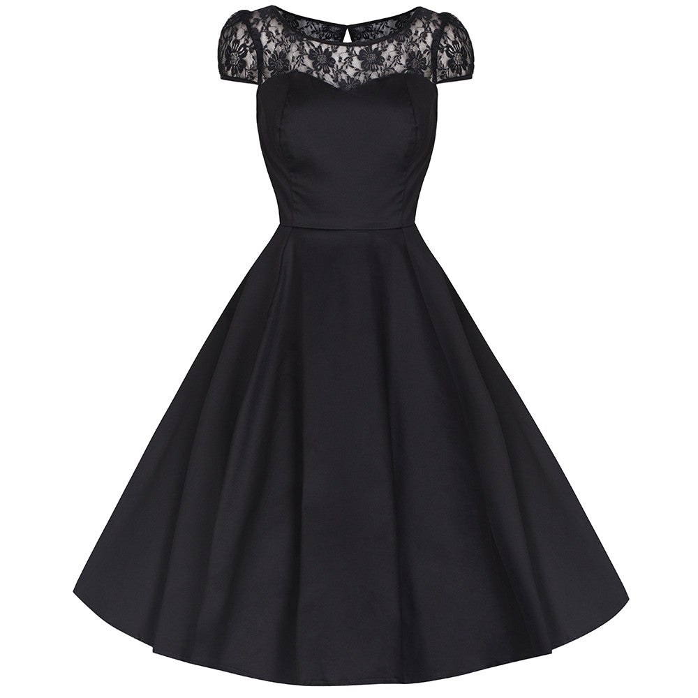 Black Cotton and Lace Rockabilly Cocktail Swing Dress - Pretty Kitty Fashion