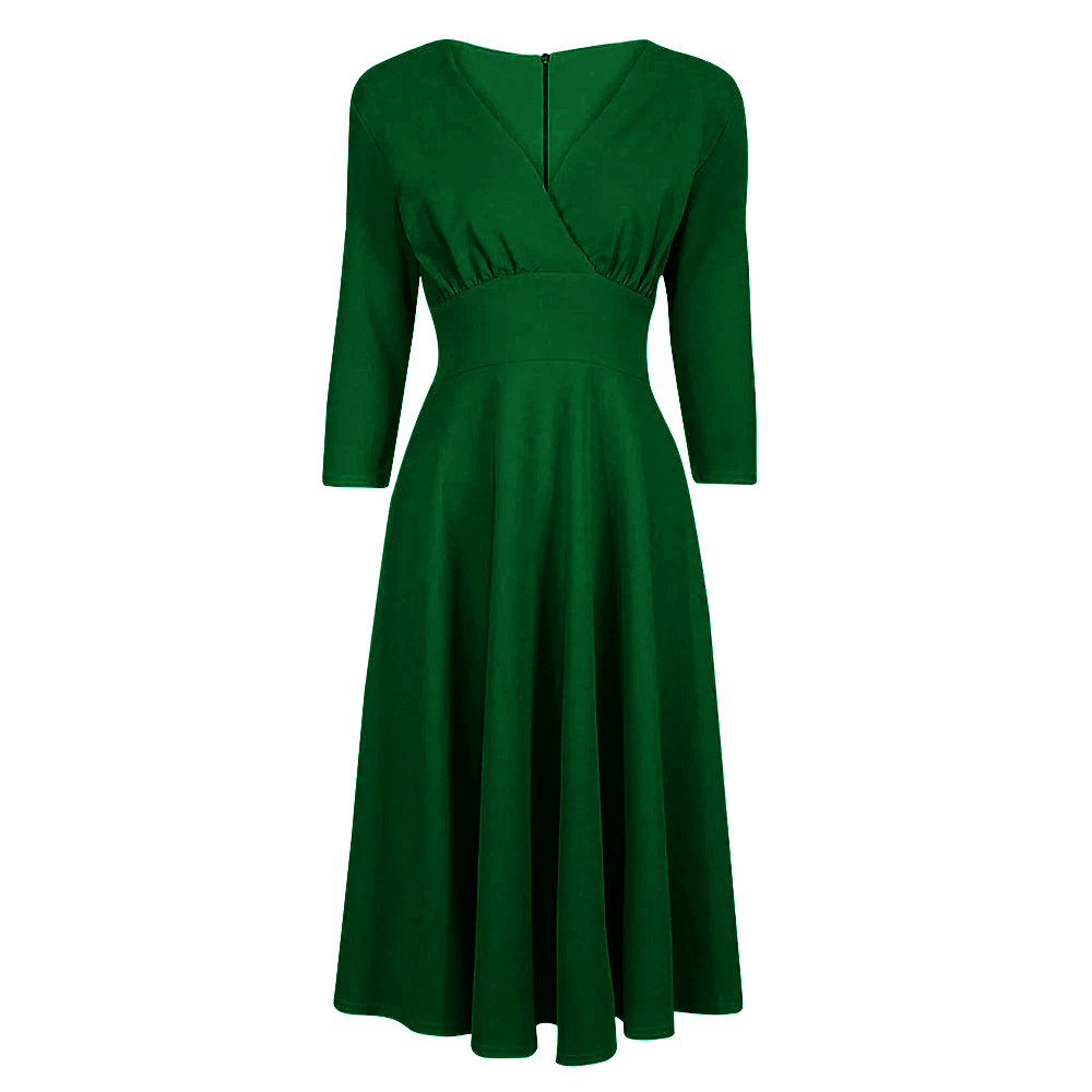 Emerald Green Vintage A Line Crossover 3/4 Sleeve Tea Swing Dress Pretty Kitty Fashion Emerald Green Vintage A Line Crossover 3/4 Sleeve Tea Swing Dress Pretty Kitty Fashion