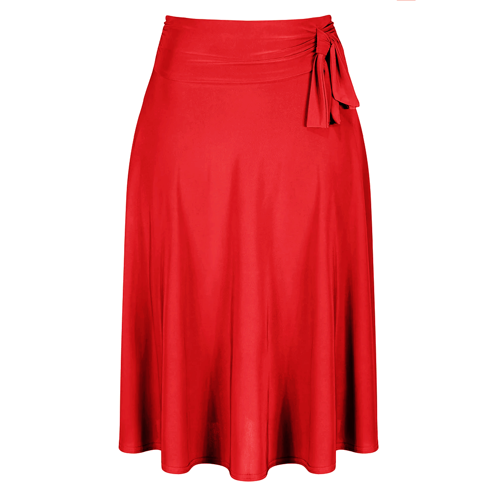 Red Pin Up Slinky Swing Office Work Flare Skirt