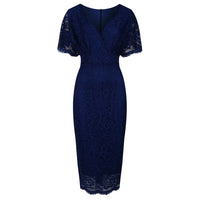 Royal Blue Vintage Lace Detail Bodycon Midi Dress - Pretty Kitty Fashion