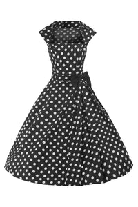 Black and White 50s Polka Dot Swing Bow Dress - Pretty Kitty Fashion