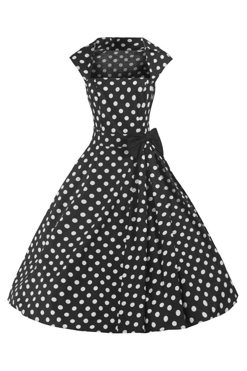 Black and White 50s Polka Dot Swing Bow Dress – Pretty Kitty Fashion