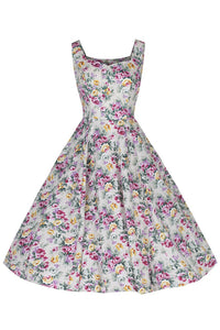 Natural Floral Cotton Sleeveless Rockabilly Dress - Pretty Kitty Fashion