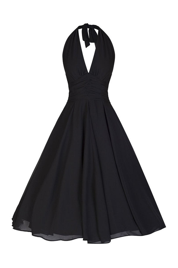 Black Chiffon Vintage Marilyn Monroe Style 50s Swing Dress - Pretty ...