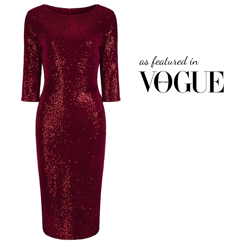 Red Velour Sequin Wiggle Party Dress - Pretty Kitty Fashion