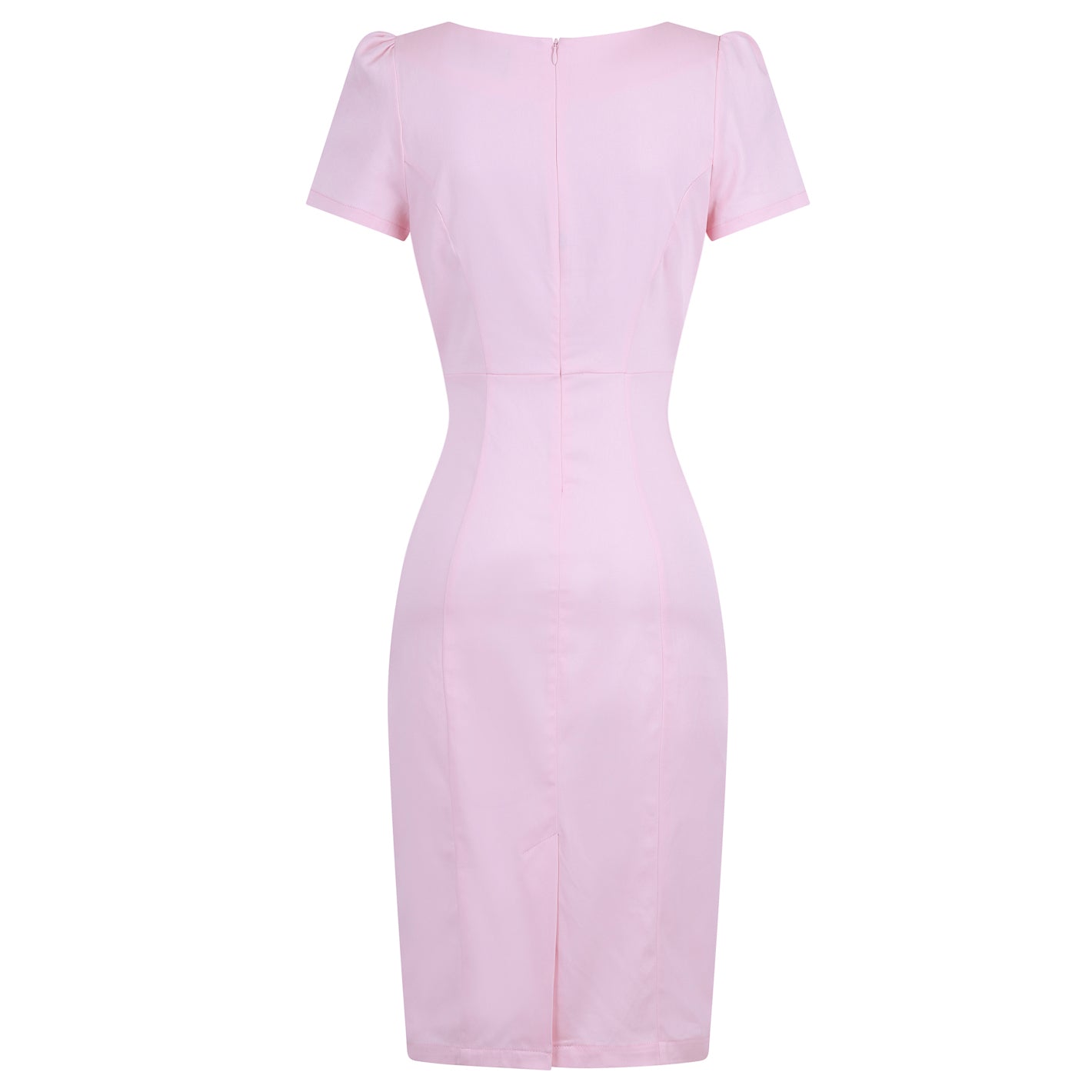 Pink 40s Short Sleeve Wiggle Wrap Look Summer Pencil Dress - Pretty Kitty Fashion