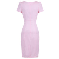Pink 40s Short Sleeve Wiggle Wrap Look Summer Pencil Dress – Pretty ...