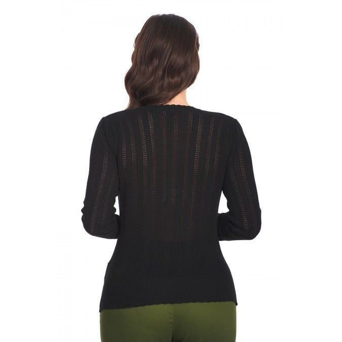 Black Vintage Long Sleeve Knitted Wrap Effect Top
