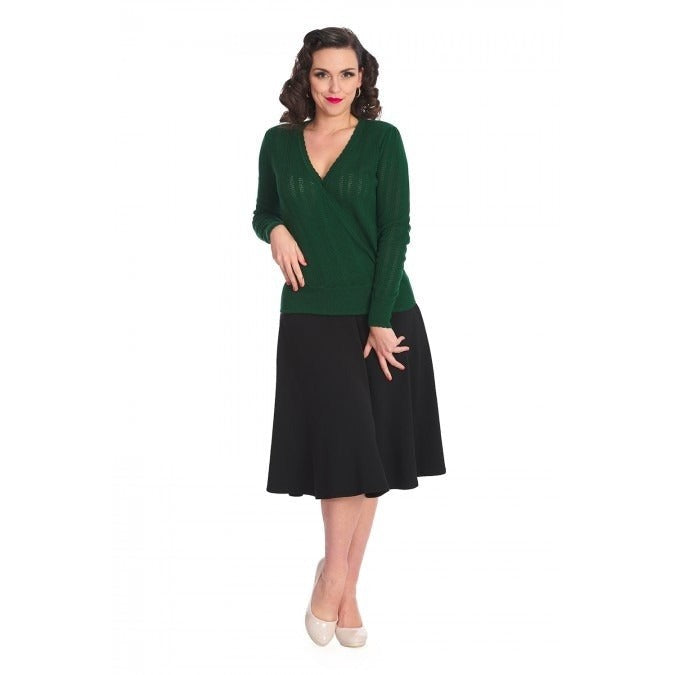 Green Vintage Long Sleeve Knitted Wrap Effect Top