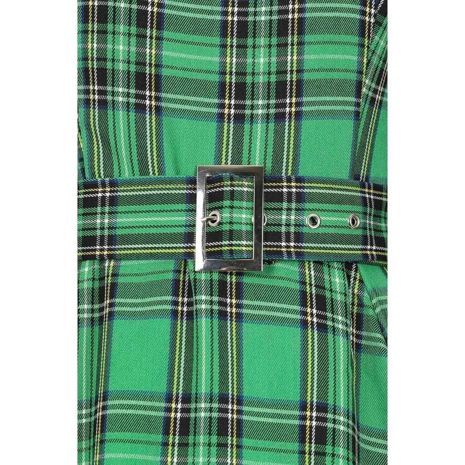 Green Tartan Long Sleeve Burns Night & Rockabilly Style Swing Dress