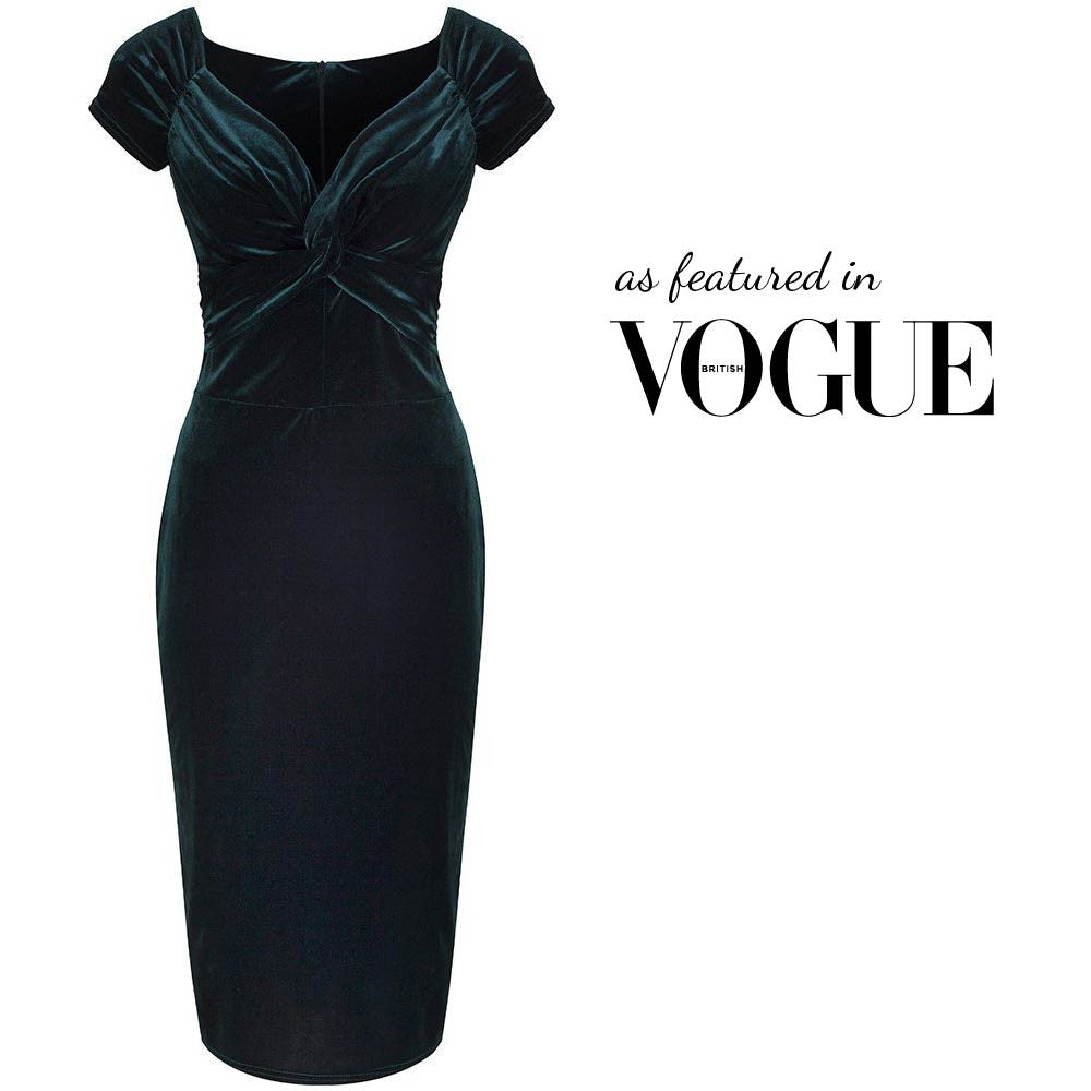 Green Velour Crossover Wiggle Dress - Pretty Kitty Fashion