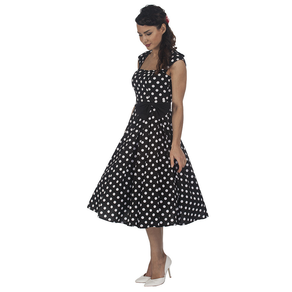 Black and White 50s Polka Dot Swing Bow Dress – Pretty Kitty Fashion