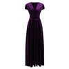 Purple Velour V Neck Cap Sleeve Maxi Dress