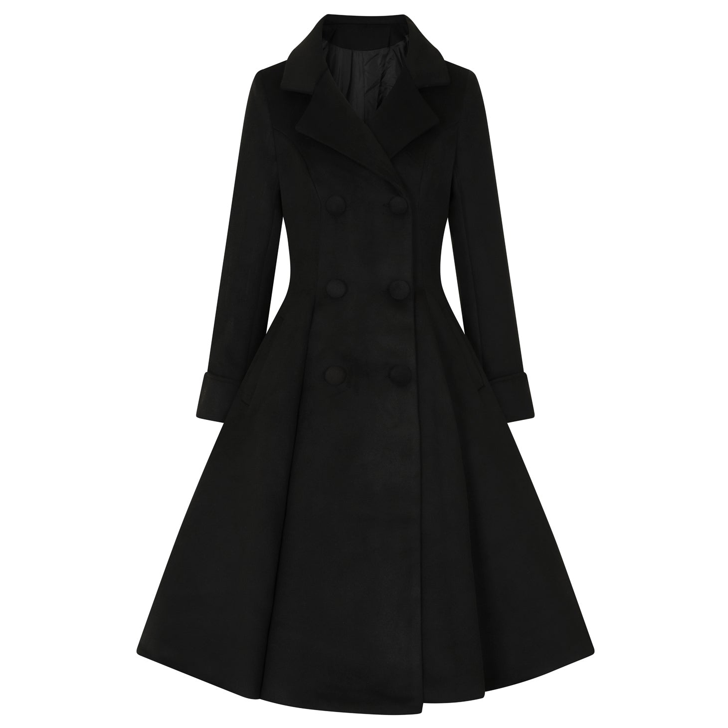 Black Vintage Inspired Classic Double Breasted Swing Coat - Pretty Kitty Fashion