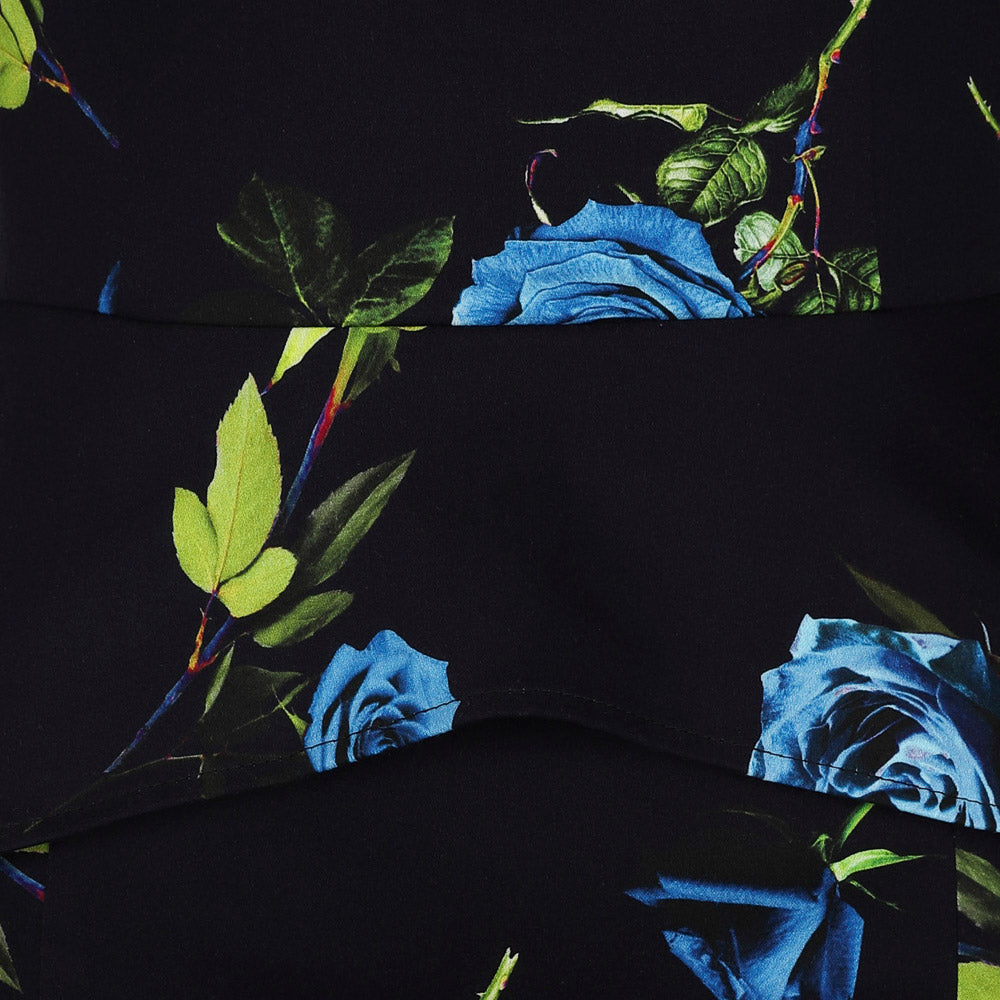 Navy Blue Floral Print 3/4 Sleeve Peplum Pencil Wiggle Dress - Pretty Kitty Fashion
